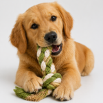 Braided Cotton Rope Dog Chew Toy, Green & Cream - Image 4