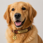 Personalized Dog Collar with Engraved Nameplate, Brown - Image 3